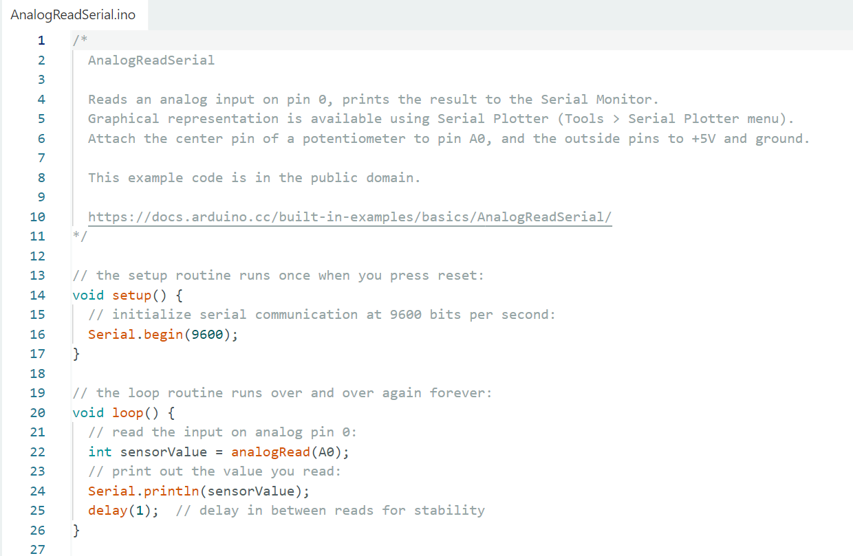 AnalogReadSerial Code