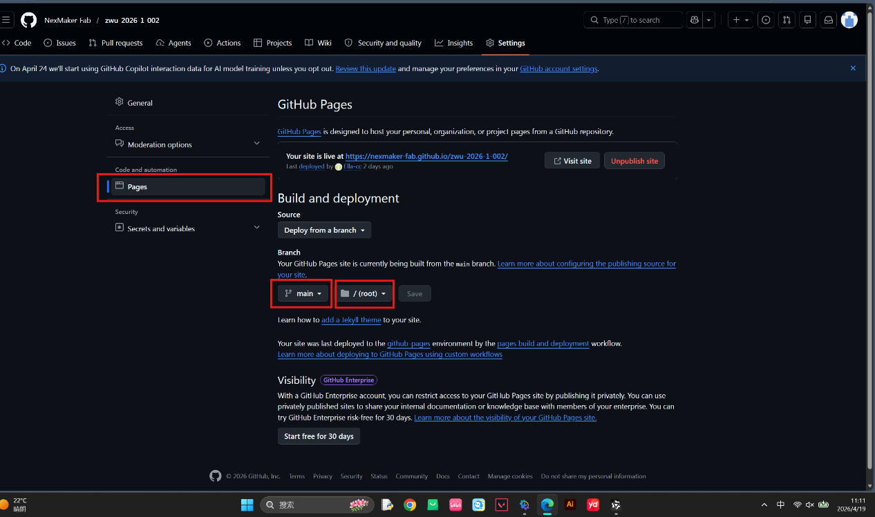 GitHub Pages Settings